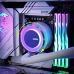 ⁦MSI MAG CoreLiquid E360 White - AIO ARGB CPU Liquid Cooler - Rotating Cap Design - 360mm Radiator - Triple 120mm ARGB PWM Fans - LGA 1700/1851 / AM5/AM4 Compatible⁩ - الصورة ⁦2⁩