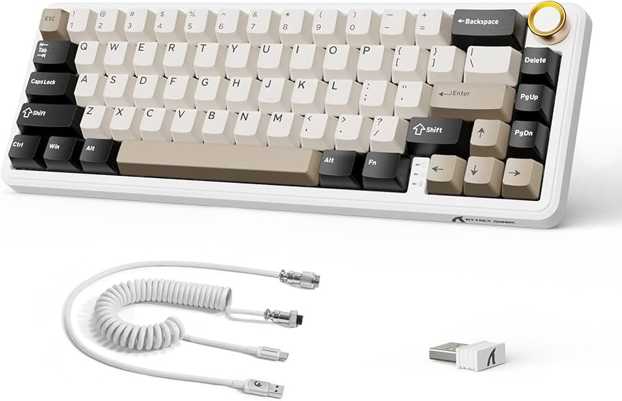 61um2a2p+GL._AC_UF894,1000_QL80_ Attack Shark X66 Wireless + Bleutooth RGB Gaming Keyboard (Cheese White) - الصورة 1