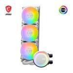 ⁦MSI MAG CoreLiquid E360 White - AIO ARGB CPU Liquid Cooler - Rotating Cap Design - 360mm Radiator - Triple 120mm ARGB PWM Fans - LGA 1700/1851 / AM5/AM4 Compatible⁩ - الصورة ⁦3⁩