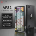⁦Ajazz AF82 White Light 82 Keys Wired Membrane Keyboard (Black/Grey/Yellow)⁩ - الصورة ⁦2⁩