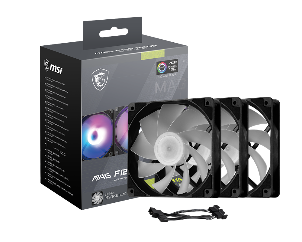 product_17231881146961bdb967bef8f52bb011ef1f16c4aa MSI MAG F120 ARGB-3RB ARGB Reverse 120mm Fan - الصورة 1